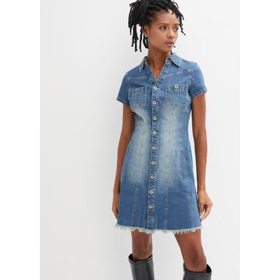 Jeanskleid BONPRIX, Damen, Gr. 38, N-Gr, Kurzarm, Denim/Jeans, blau denim, Denim/Jeans, Obermaterial: 98% Baumwolle, 2% Elasthan, A-Linie, Kleider, A-Linien-Schnitt, kurzer Arm, tailliertes Design, mit Brusttaschen