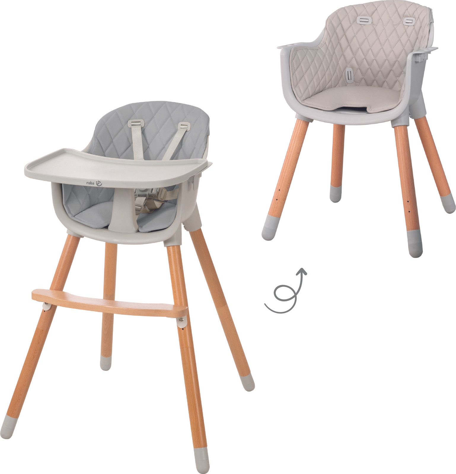 Roba 2-in-1 kinderstoel en peuterstoel StyleUp wood inclusief grijs zitkussen