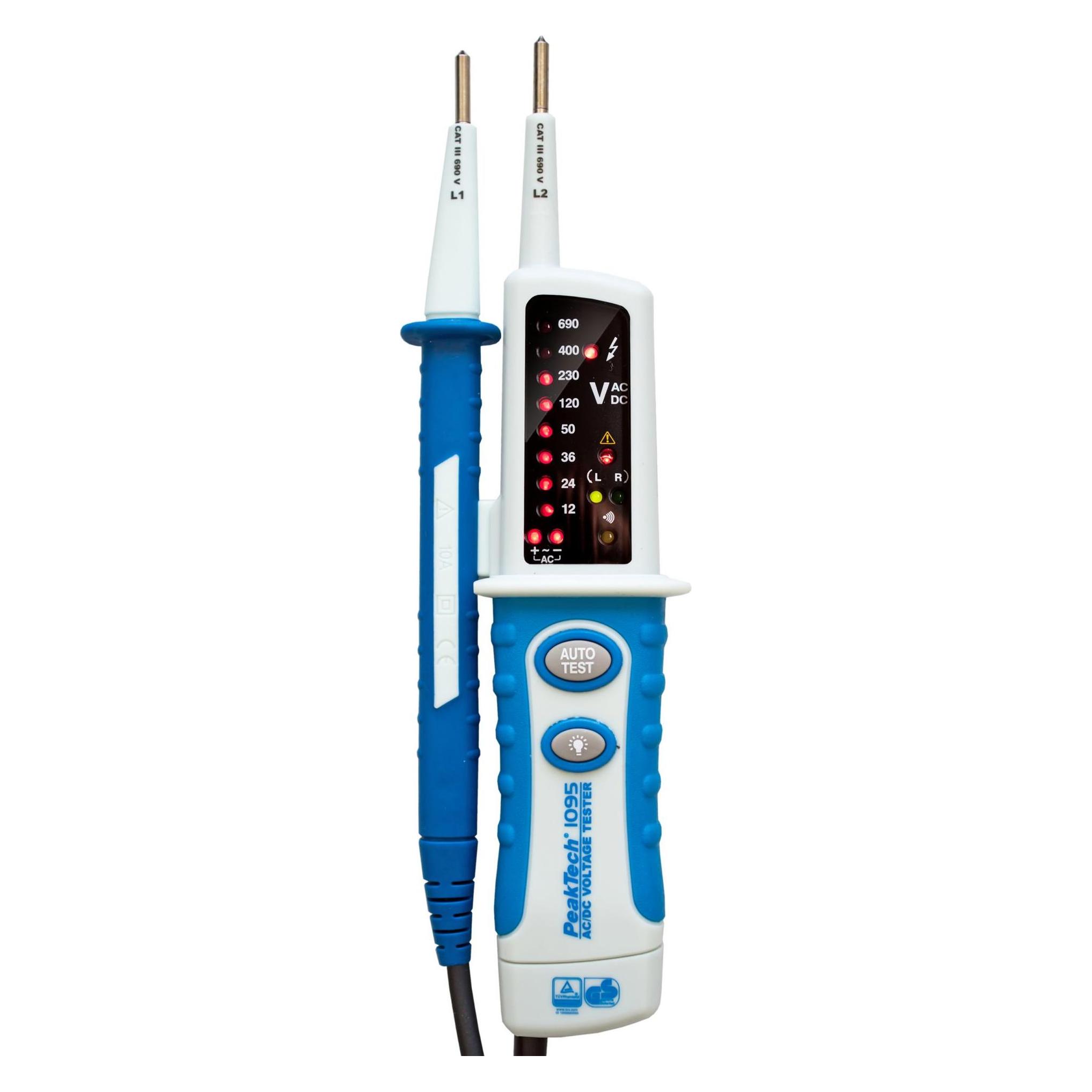 Peaktech P 1095 Zweipoliger AC/DC-Spannungsprüfer (CAT IV 600V, Spannungsprüfer) (P 1095)