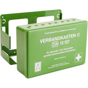 Hans-Hepp Verbandskasten Betrieb, DIN 13157, für Betriebe & Zuhause, Kunststoff, grün, mit Wandhalterung