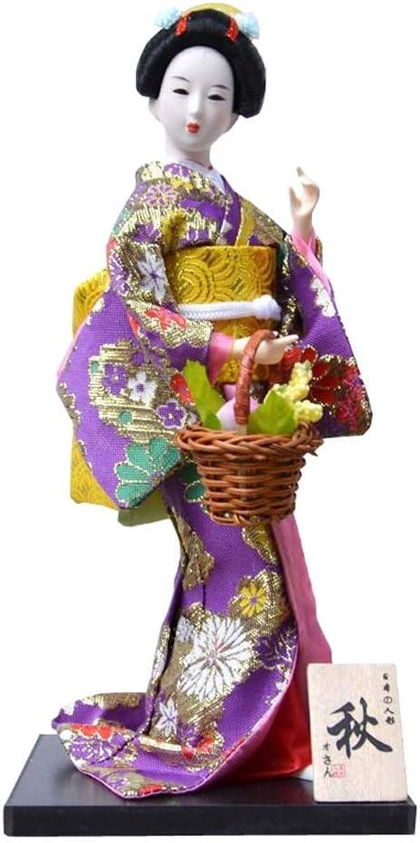 Japanse Geisha Pop Decoratie Figuur met Handgemaakte Kleding - Multicolor - Hoogte: 30 cm