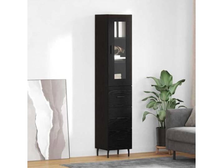 RJPLMFV Oberer Schrank Eiche Schwarz 34,5 x 34 x 180 cm Holz Schmaler Aufbewahrungsschrank für Esszimmer und Küche, glatte Oberfläche, einfache Wartung