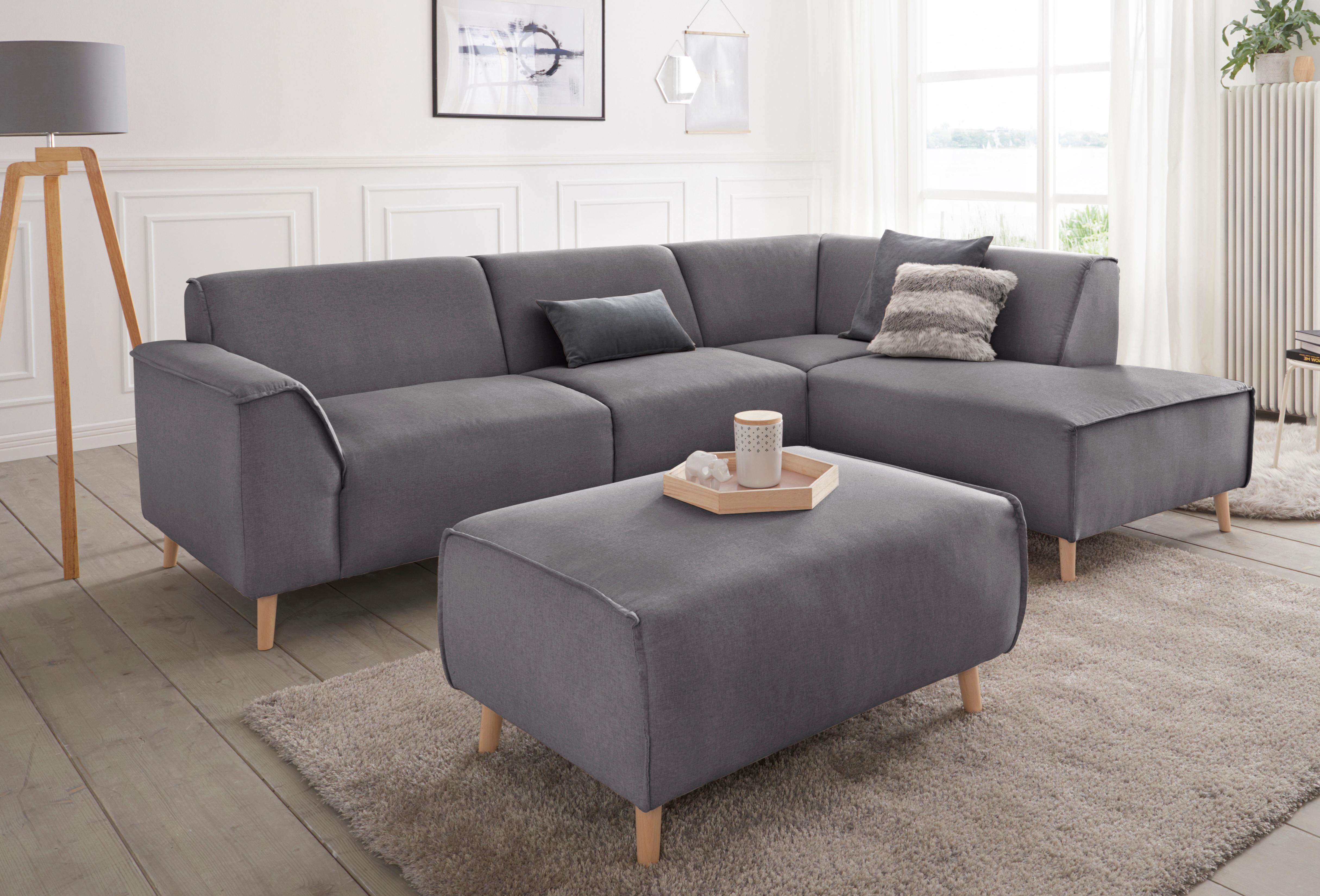 Ecksofa HOME AFFAIRE "Janek Scandic Design, elegant und zeitlos, L-Form", schwarz (pepper), B:263cm H:81cm T:191cm, Struktur fein ( 100% Polyester);Struktur weich (92% Polyester, 8% Nylon);Struktur fein ( 100% Polyester), Sofas, Ecksofa, mit Federkern und