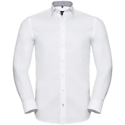 Russell Tailliertes Herringbone Kontrast-Hemd  Langarm, white/silver/convoy grey, 3XL