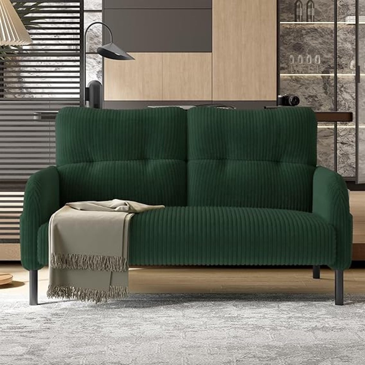 House&Garden Luxe 2-Zits Corduroy Bank met Hoge Rugleuning en Opbergzakken – Groen