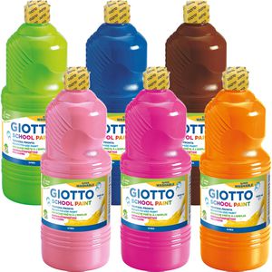 GIOTTO-Fila Temperafarben F53570000 Schulmalfarben, 6 Farben, hohe Deckkraft, in Flaschen, 6x 1000 ml