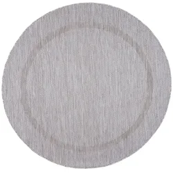 Carpetsale24 In & Outdoor Teppich Wetterfest 200 cm Rund Silberfarbe in Einfarbig Bordüre Design für Balkon, Terasse, Küchenteppich