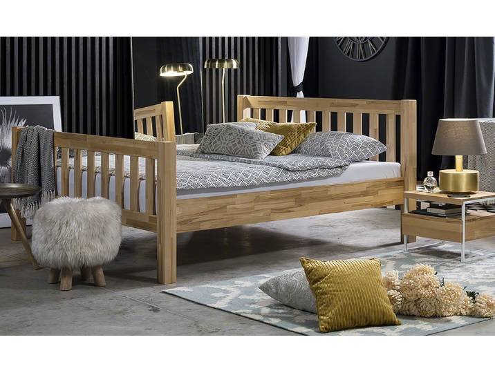 Holzbett massiv Bondi , Kernbuche geölt , 90x200