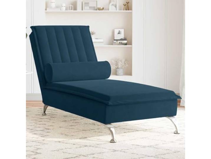 ZXQVLMRS Massage-Chaiselongue, Samt Liegesessel mit Nackenrolle, Blau Integrierte Vibrationsfunktion, Verchromte Metallbeine, Sperrholzlatten