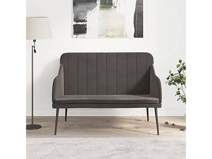 TEKGHUT Sitzbank Dunkelgrau 110x76x80 cm Samt mit Metallgestell Samtbezug, Metallgestell, gepolsterte Rückenlehne, Montageanleitung inklusive