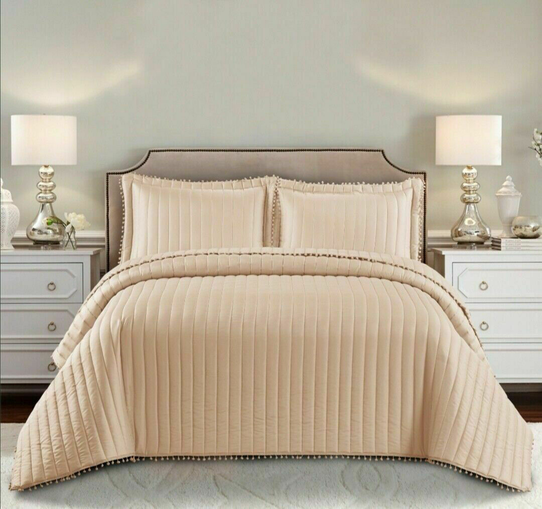 Ebern Designs Willmot Microfibre Bedspread Set Beige 250 x 240 cm Bedspread - 2 Pillowcases