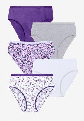 Plus Size Women's Hi-Cut Cotton Brief 5-Pack by Comfort Choice in Stamped Heart Pack (Size 9)