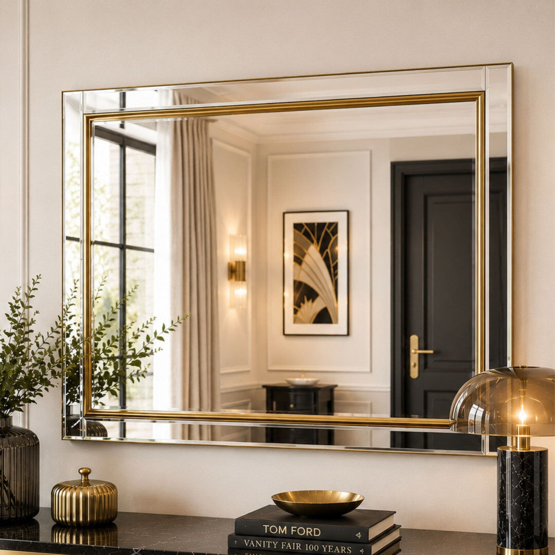 Etta Avenue Abbate Venetian Bevelled Accent Wall Mirror Gold 166.5cm H x 75cm W