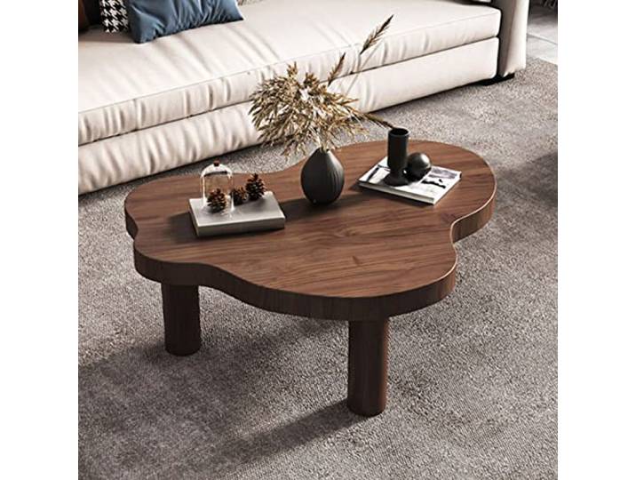 FUYAO Unregelmäßiger Couchtisch aus Holz, runde Ecke, dicker Beistelltisch, niedlicher Akzent, moderner Couch-Cocktailtisch mit 3 Beinen für Wohnzimmermöbel
