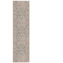 KADIMA DESIGN Waschbarer Teppich Floral Orientalisch Grau Rosa | Vintage-Design | Kurzflor | 60x230cm