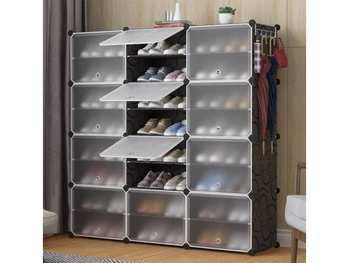 Armoire à Chaussures - JEOBEST - 24 Cubes - Rangement pour 48 Paires - Plastique - Gris Transparent