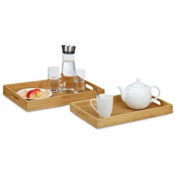 Relaxdays Serviertablett 2er-Set Bambus Hellbraun
