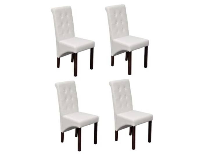 KGHFDVB 4er Set Esszimmerstühle Weiß Kunstleder Massivholz k Design k-Design, ergonomisch geformt, pflegeleichtes Kunstleder, Massivholzbeine dunkelbraun, abgerundete Ecken, 110 kg