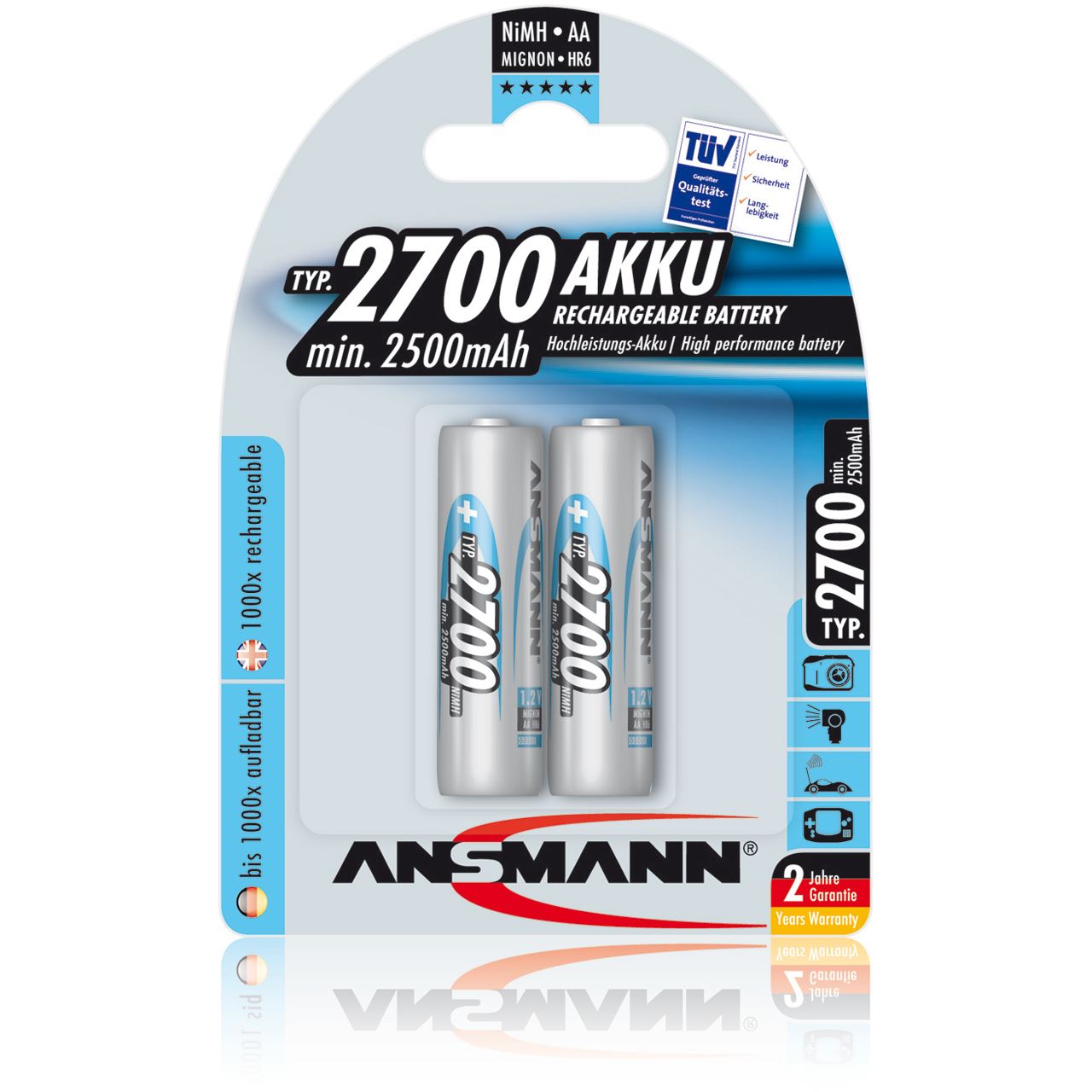 ANSMANN HR6 Nickel-Metall-Hydrid AA Mignon Akku 2500 mAh 2er Pack