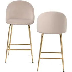 BARHOCKER 2er Set Samt Lehne Goldgestell Skandi-Stil Gepolstert, Beige 50x50x102 cm