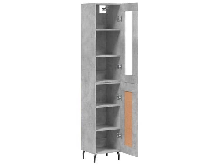 Buffet haut gris béton - WIENS - 34 5x34x180 cm - Bois d'ingénierie - Gris béton - Grand espace de rangement