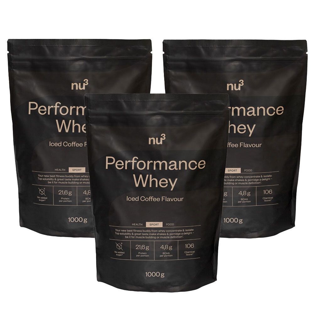 nu3 Performance Whey, Iced Coffee, Pulver 3er-Set 3x1000 g