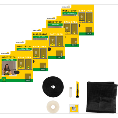 Fliegengitter-Gewebe SCHELLENBERG "Simply Open aufrollbar für Fenster, 3-er Pack", grau (rahmen: grau gewebe: anthrazit), B:130cm H:150cm, Insektenschutzgitter, Klebe-Klett-Montage, 130 x 150 cm, anthrazit