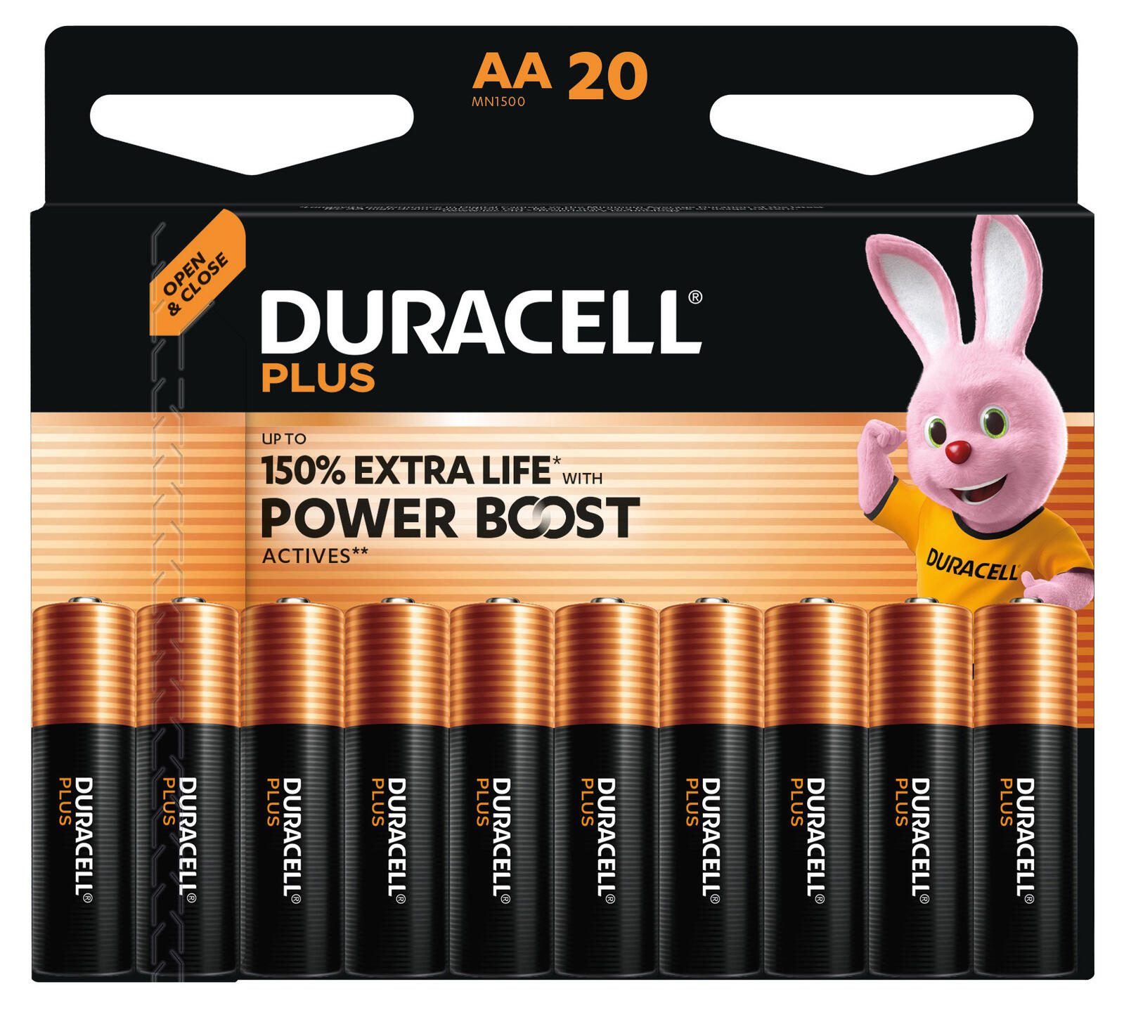 DURACELL Batterien PLUS Alkali-Mangan Mignon AA 1,5 V, 20 St. 151281