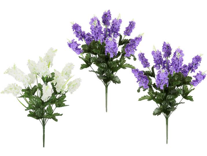 Kunstblume I.GE.A. Fliederbusch , bunt (lavender,violett,weiß), B:20cm H:52cm L:12cm, Obermaterial: 80% Polyester, 20% Kunststoff, Kunstpflanzen, Kunstblume, 3er Set Hochzeitsdeko Dekoblume Frühling Glyzinien Wisteria Blauregen