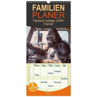 Familienplaner 2027 - Tierisch lustige LKW-Fahrer mit 5 Spalten (Wandkalender, 21 x 45 cm) CALVENDO