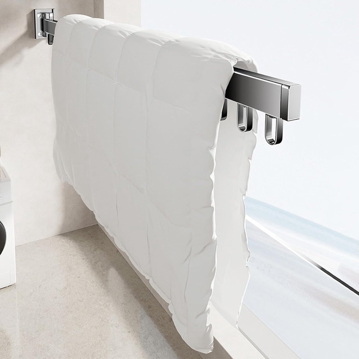 Zwarte intrekbare wandwasdroger voor badkamer, balkon of keuken - Breedte: 11 cm