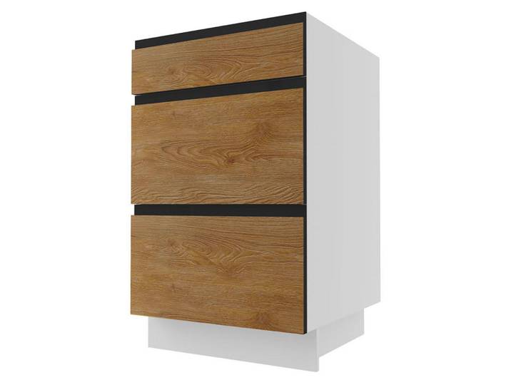 Feldmann-Wohnen Schubladenunterschrank Treviso weiß / Pembroke / schwarz 50 / 50 / 82cm, Eichefarben, Schwarz, 3 Schubladen, Rechteckig, 50x82x50 cm, Küchen, Küchenmöbel, Küchenschränke, Küchenunterschränke