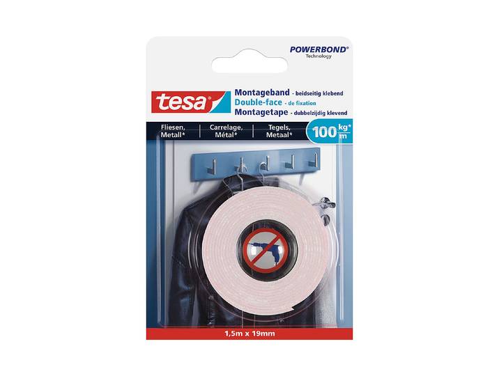 Tesa Ultra Starkes Montageband für Fliesen und Metall 1.5 m × 19 mm Bis 100 kg/m