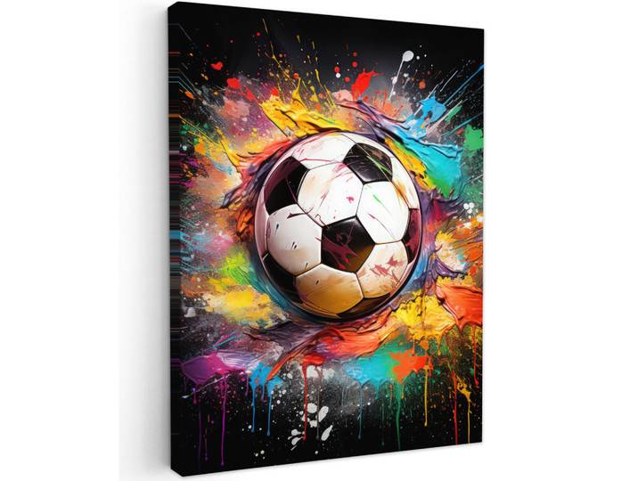MuchoWow Leinwandbild - Fußball - Farbe - Farben - Schwarz - Weiß - 60x80 - Gemälde, Textil, Kiefer, Abstrakt, Rechteckig, 60x80 cm, gerahmt, Bilder & Rahmen, Bilder, Wandbilder