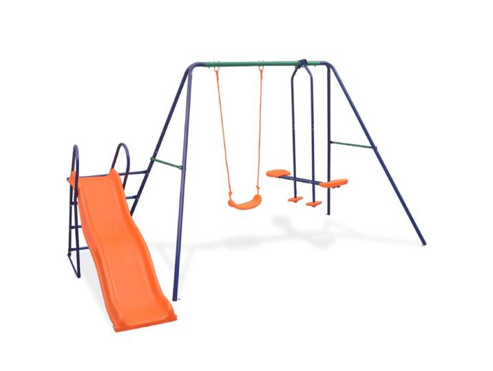 Ensemble de balançoire avec toboggan et 3 sièges Orange
