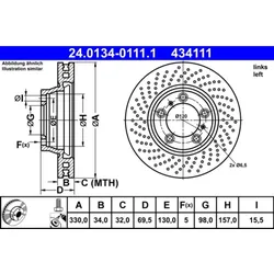 Bremsscheibe ATE 24.0134-0111.1 für Porsche 911 Targa 718 Boxster Cayman