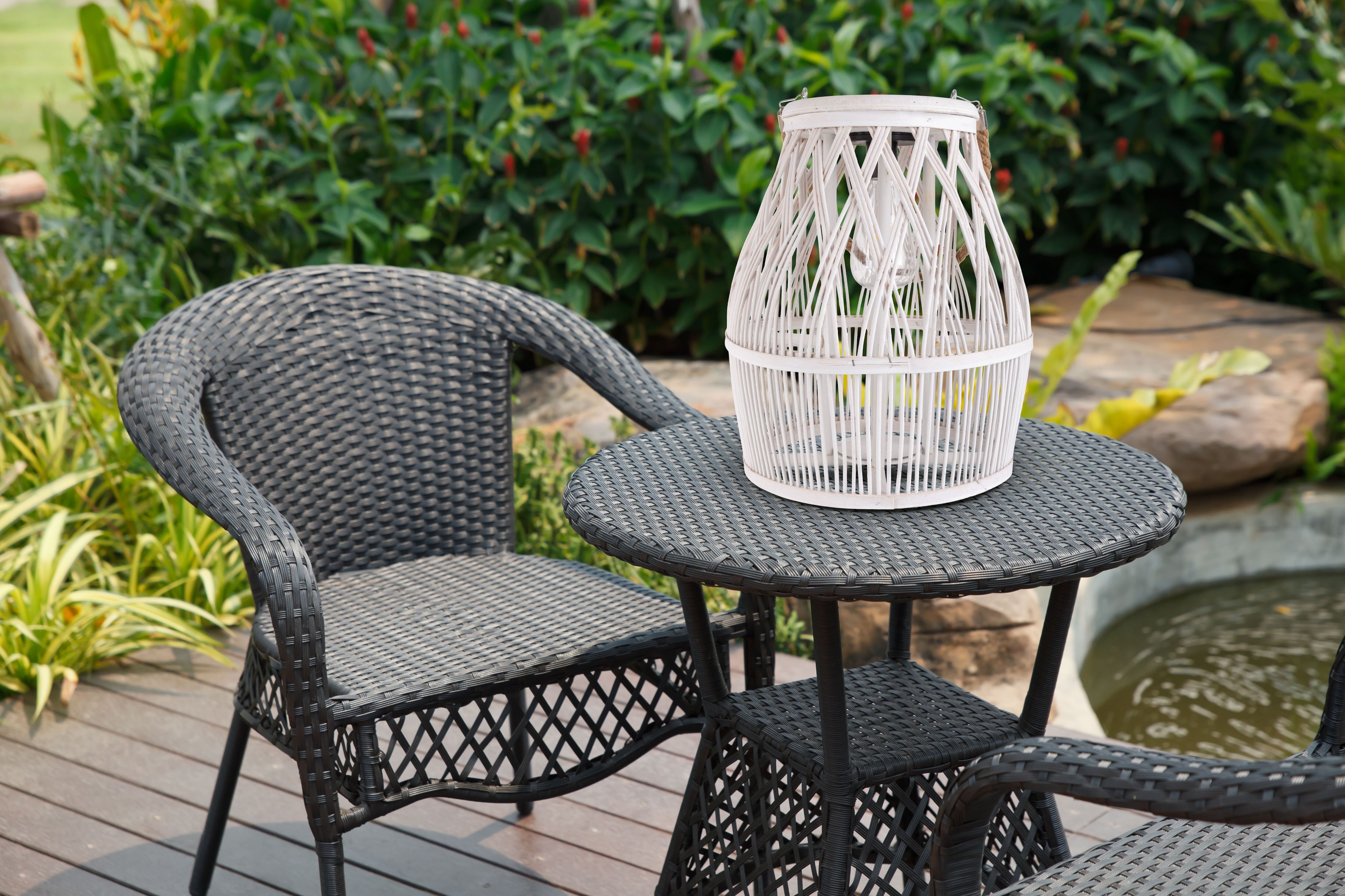 LED Solarleuchte NÄVE "Korbinian", weiß, H:34cm Ø:29cm, Leuchten, Korbleuchte (Rattan) weiß mit LED Birne warmweiß, inkl. Akku, H: 34cm