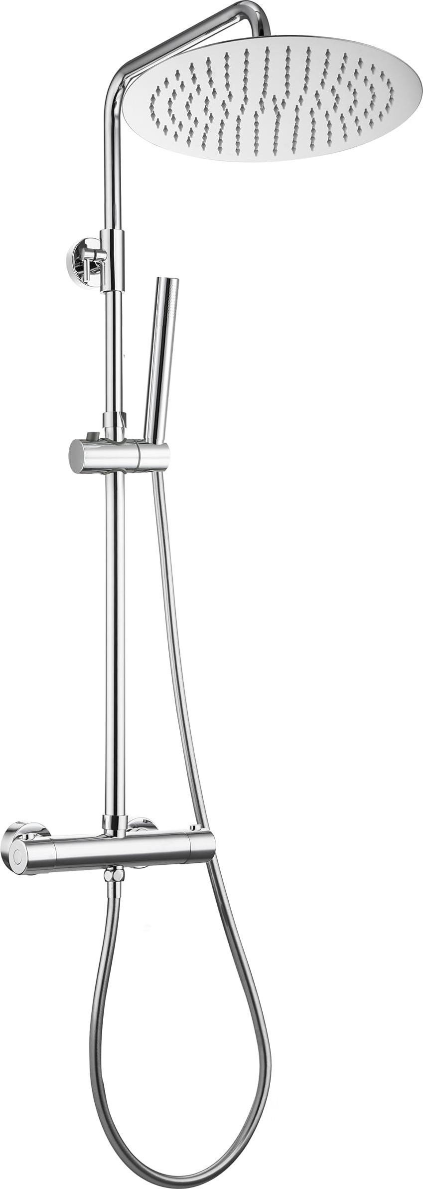 Duschsystem mit Thermostat, Regendusche D30 cm, Chrom, höhenverstellbar