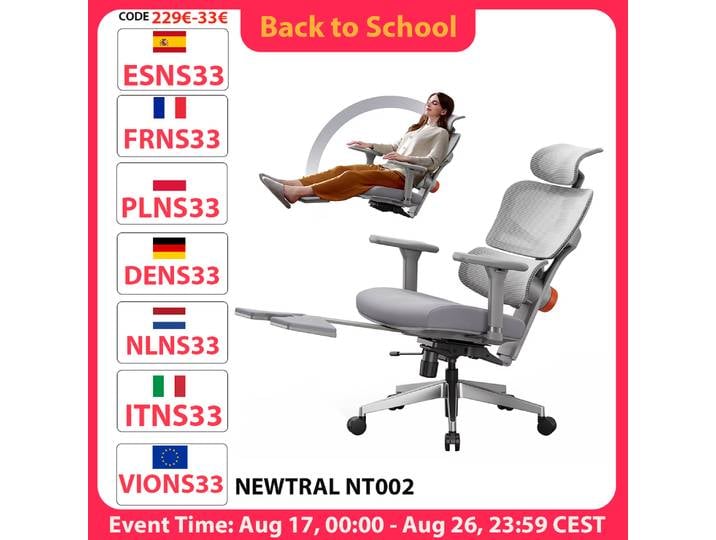 NEWTRAL NT002 chaise ergonomique Support inférieur adaptatif pour dossier avec repose-pieds 4 Angle inclinable dossier réglable accoudoir appui-tête