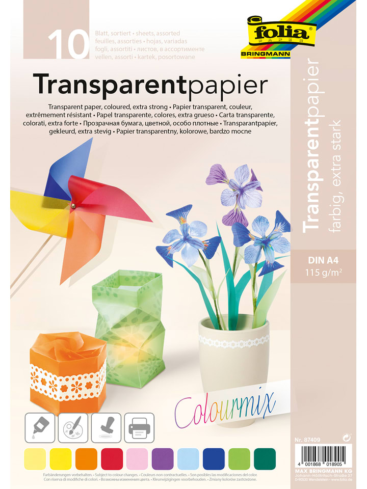 folia PAPER Transparentpapier in Bunt - 10 Blatt - A4 - onesize