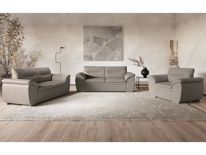Polstergarnitur COTTA Leandra , grau, Leder PAMPAS, Sitzmöbel-Sets, Polstergarnitur, Set bestehend aus: 2-Sitzer & 2,5-Sitzer