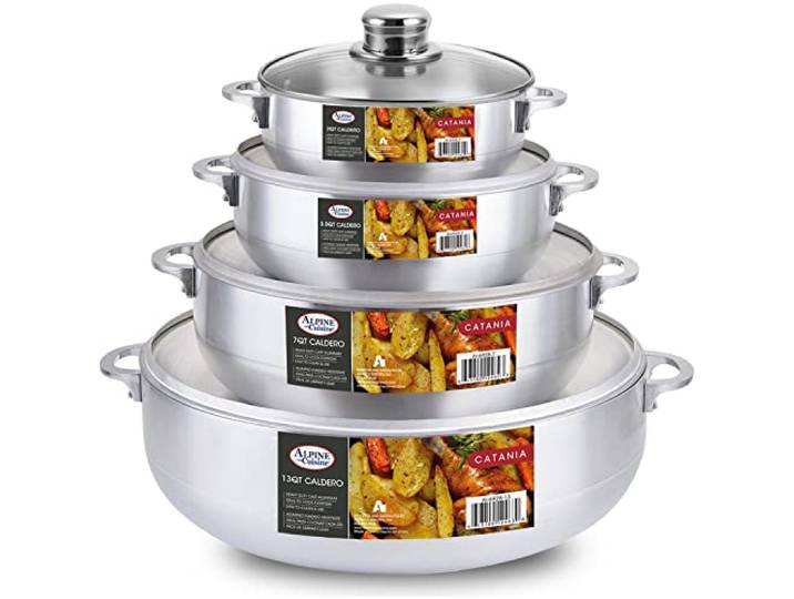 Alpine Cuisine Caldero Suppentopf aus Aluminium mit Glasdeckel, 8-teiliges Set