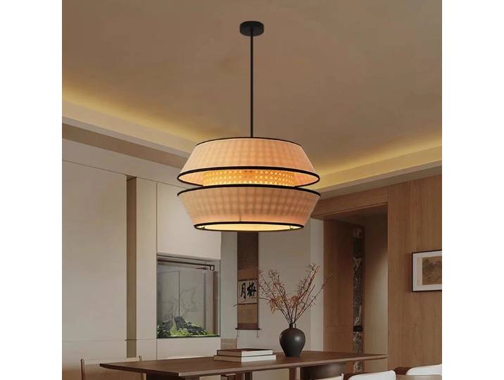 Lampe suspendue LED en rotin tressé de style japonais Wabi Sabi moderne, lampe artisanale tricotée à la main pour le salon, décoration de la maison, lustre