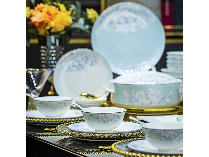 Jingdezhen bol de riz en porcelaine d'os, assiette cuillère ensemble de vaisselle assiette de nourriture de luxe légère Restaurant chinois ensemble complet de vaisselle