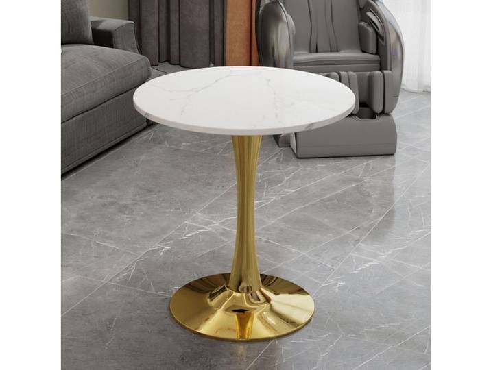 VUENOR table à manger ronde 70 x 70 x 72 cm blanc et doré – compacte 2 places