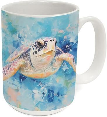 Highland Home Coastal Turtle 15 oz. Ceramic Mug Manufactured in the USA Dishwasher Microwave Safe