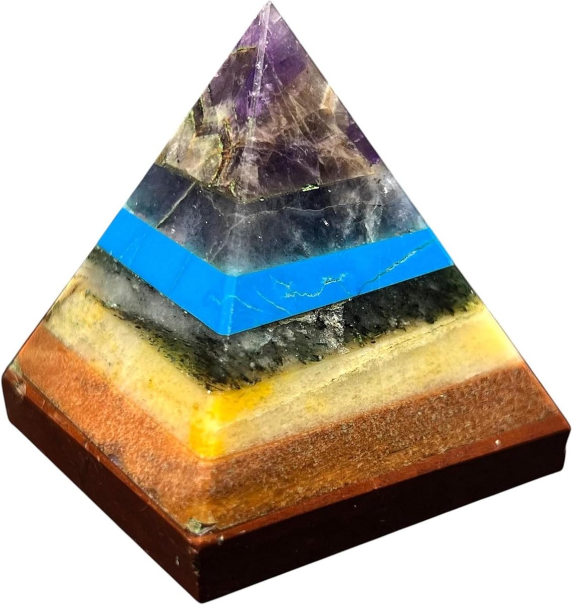 Edelsteen Piramide met Zeven Chakra Kleuren voor Energie Balans, Multicolor, 3.8-5.1 cm