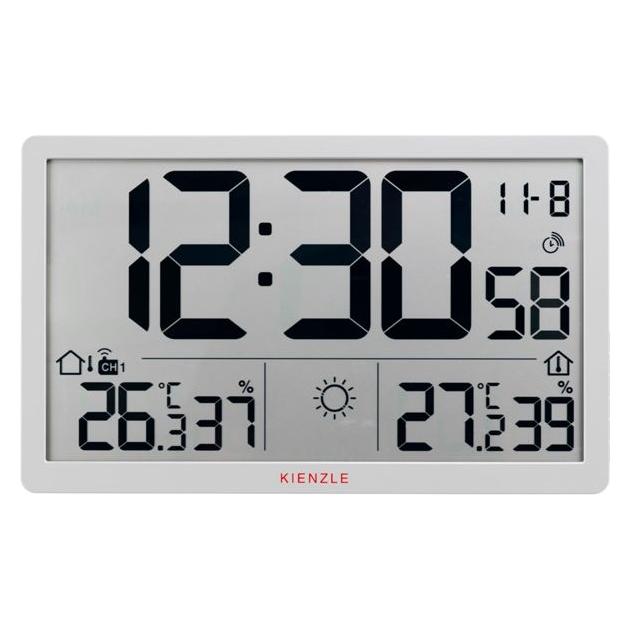 Kienzle Jumbo NEO LCD Wanduhr mit Wetterstation Weiss Funkuhr (15408)
