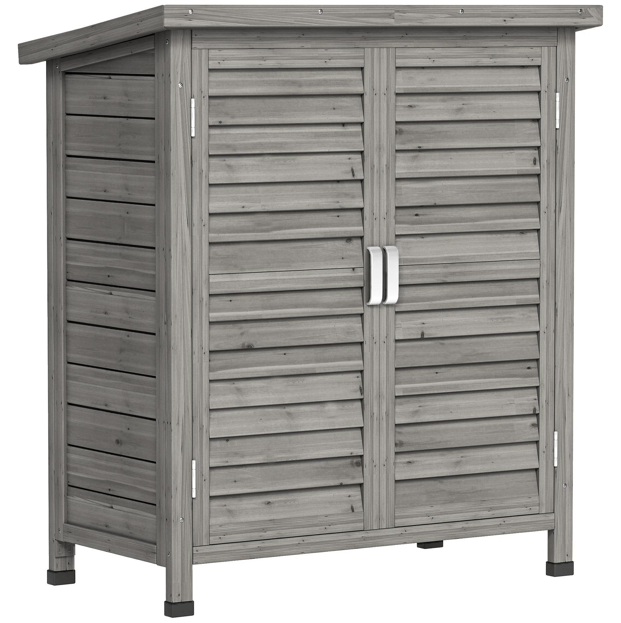 Gartengeräteschrank - Tannenholz Geräteschrank für draußen - Wasserdicht mit Bitumendach und Regalen - 87x46,5x96,5 cm - Grau