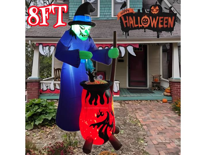2,4 m/8 pieds, modèle de décoration gonflable de sorcière d'Halloween avec lumières LED pour décoration extérieure de jardin et pelouse, accessoires d'intérêt pour Halloween